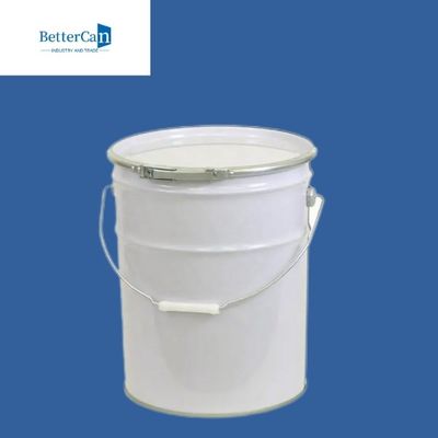 exterior blanco del cubo de la pintura del metal de la ronda 20L con la cubierta del metal