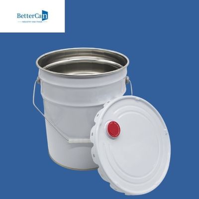 exterior blanco del cubo de la pintura del metal de la ronda 20L con la cubierta del metal
