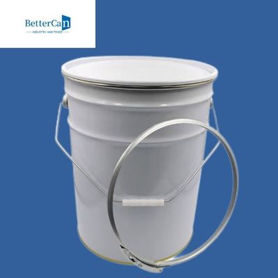 exterior blanco del cubo de la pintura del metal de la ronda 20L con la cubierta del metal