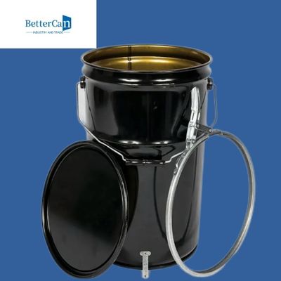 cubo de la pintura del metal de 0.32mm-0.43m m    cubo del negro 20l con la tapa